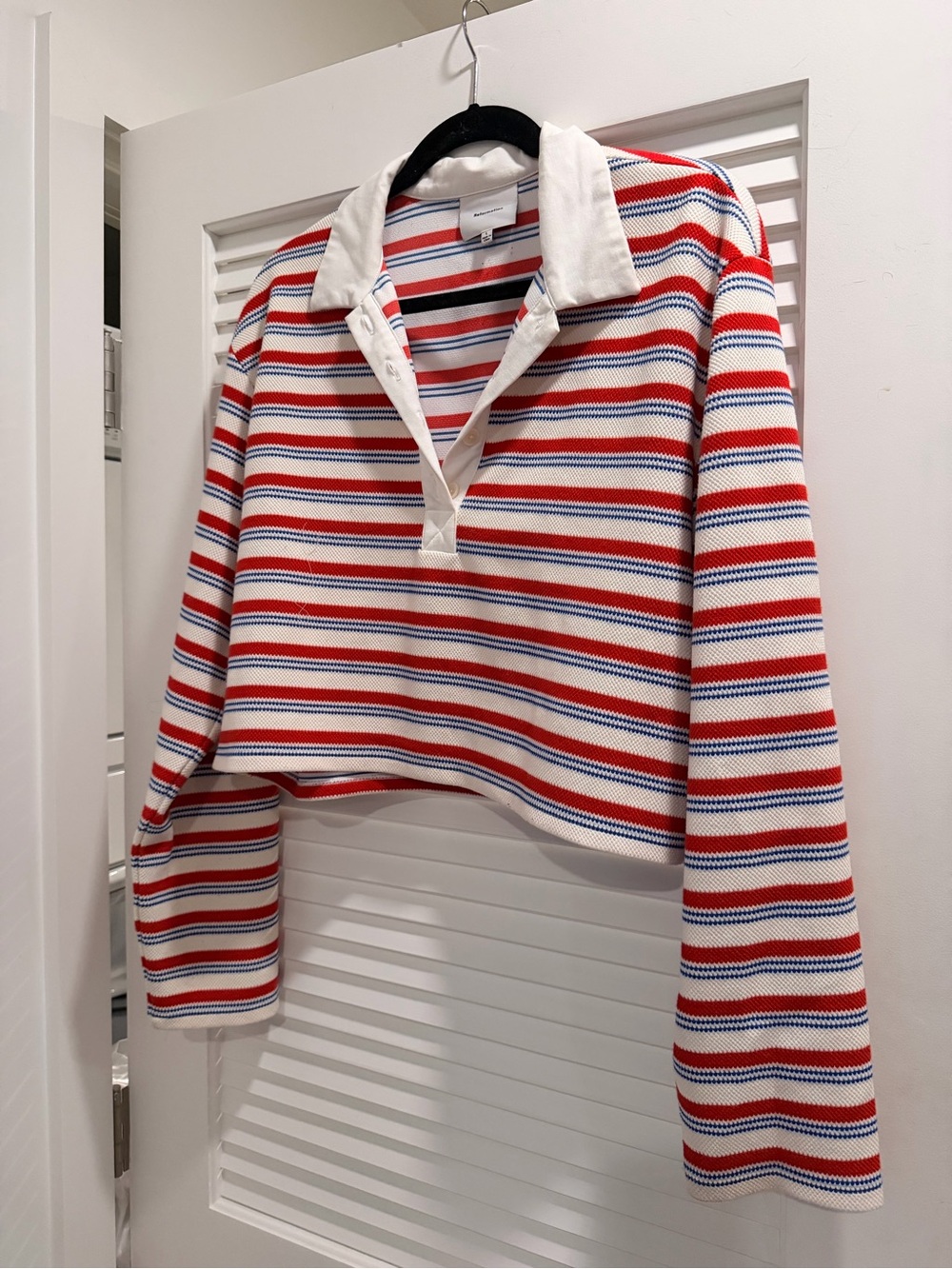Reformation Cropped Rugby Polo - Red, Blue & White Stripes